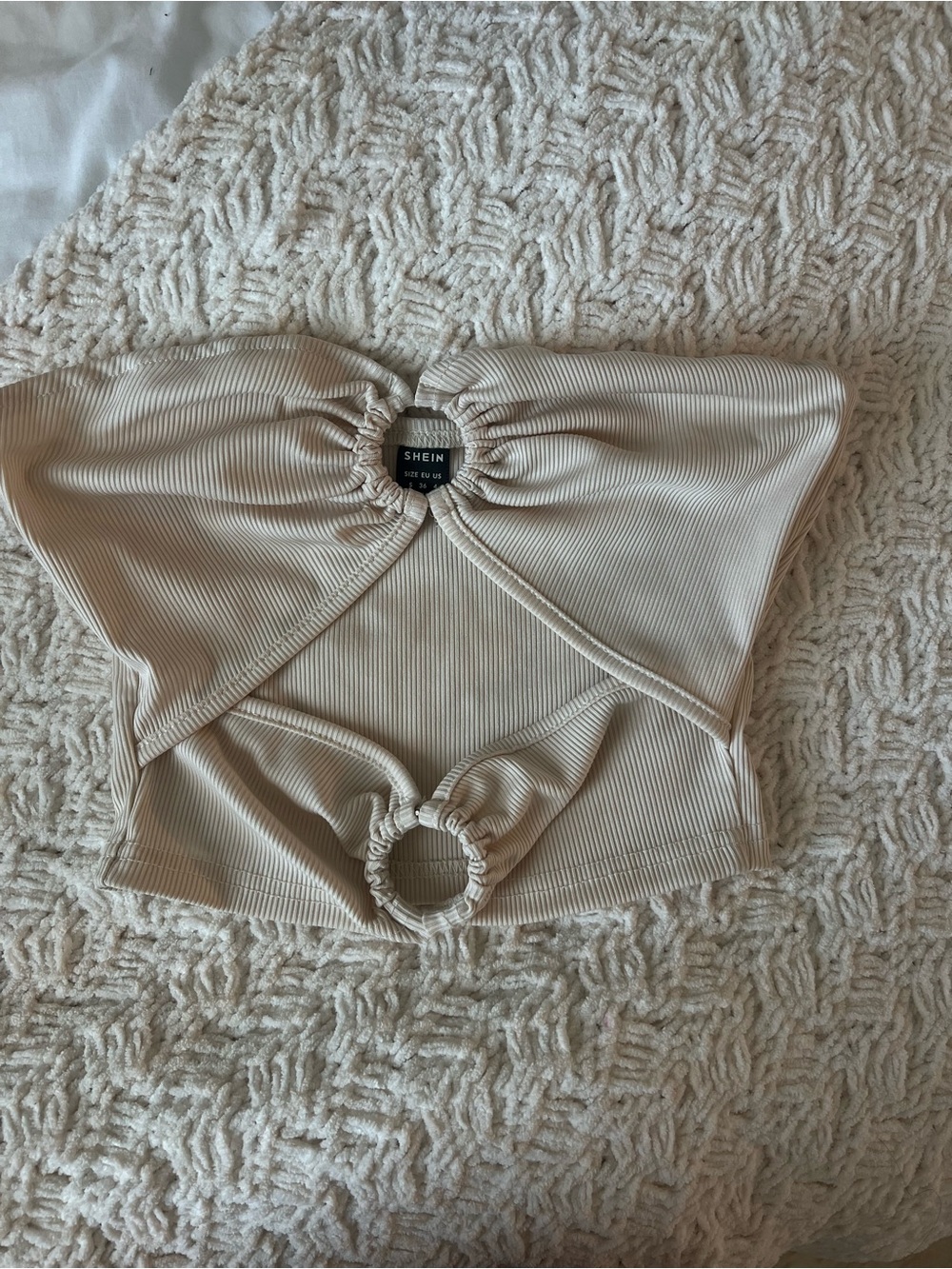 SHEIN Cream Ribbed Strapless Cutout Tube Top